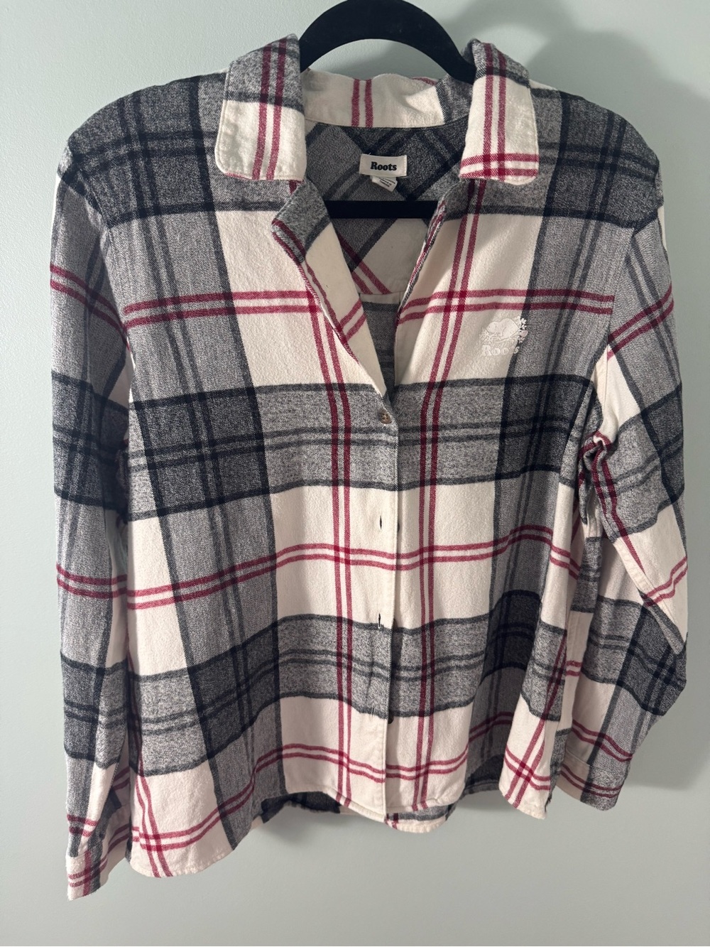 Roots Plaid Button-Down Shirt in Cream, Black & Red